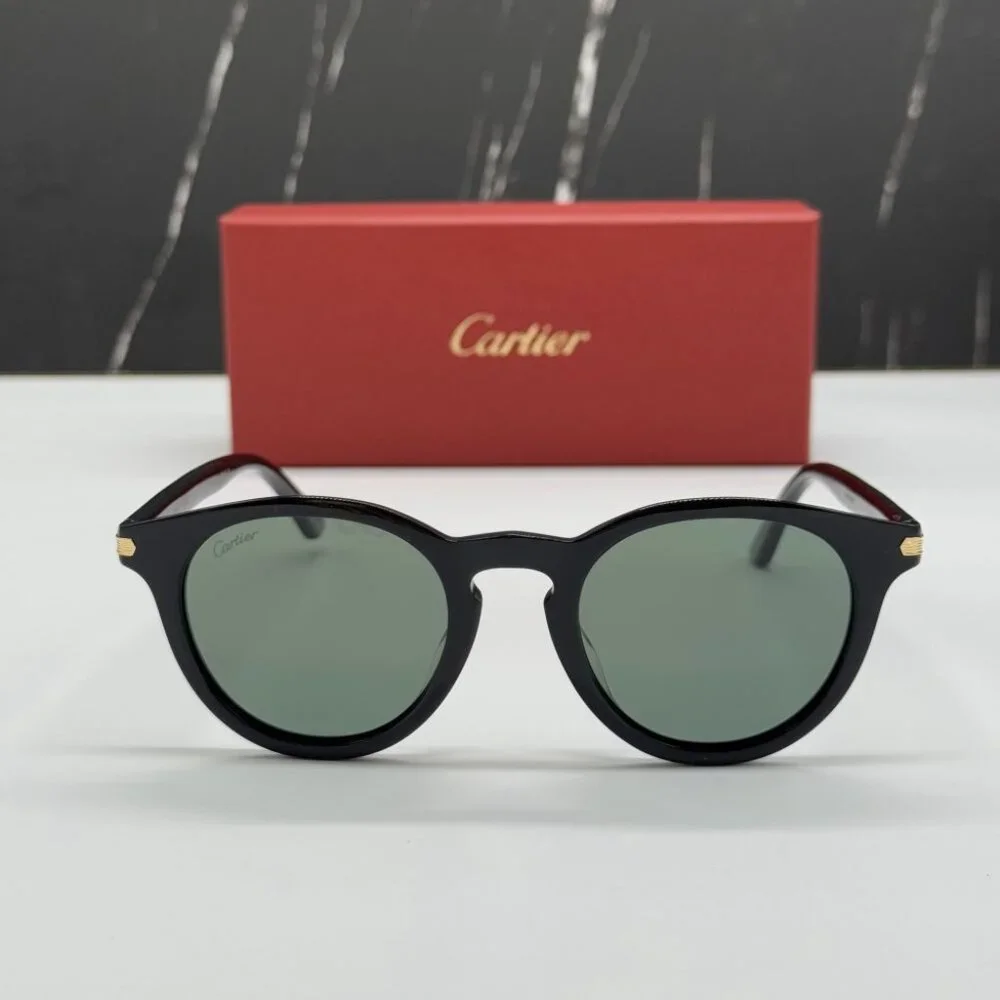 NEW CARTIER SUNGLASSES, ROUND BLACK GREEN EYEWEAR CARTIER CT0010S 004